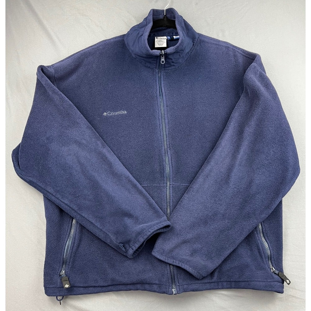 Columbia Fleece Jacket Mens XXL Interchange Full Zip Navy Blue Mock Neck Good